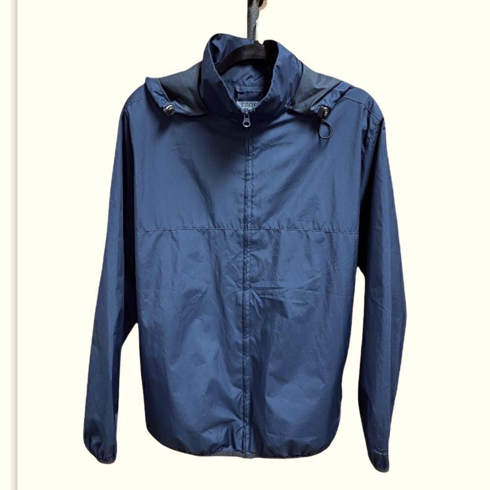Izod Navy Full-Zip Hooded Windbreaker Jacket NWOT